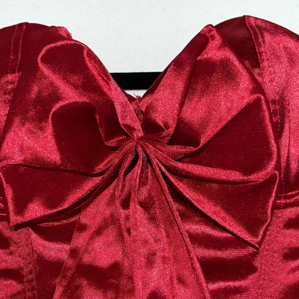 Body Central Native Red Satin Corset‎ Bustier Boned Ruffle Trim Women's 34B Sexy